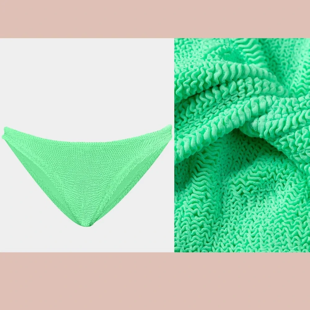 NWT Hunza G  [ O/S ] Juno Crinkle Classic Bikini Bottoms in Lime Green U1951